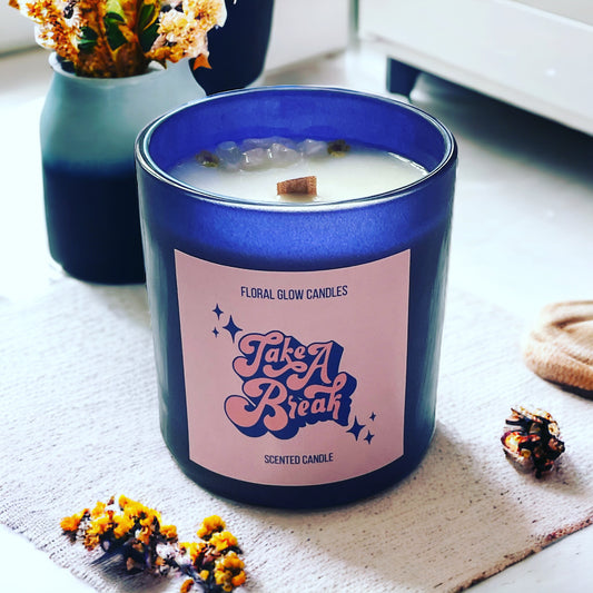 Frosted Blue Self Care Candle jar